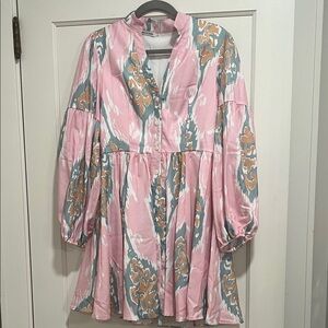 Elegant Pink and Blue Patterned Women's Dress